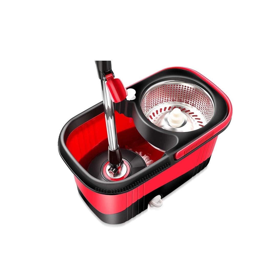 mopa giratoria, Trapeador Giratorio automático de 360° con Cubos apilables y 2 Cabezales Microfibra Lavables a máquina(Red)