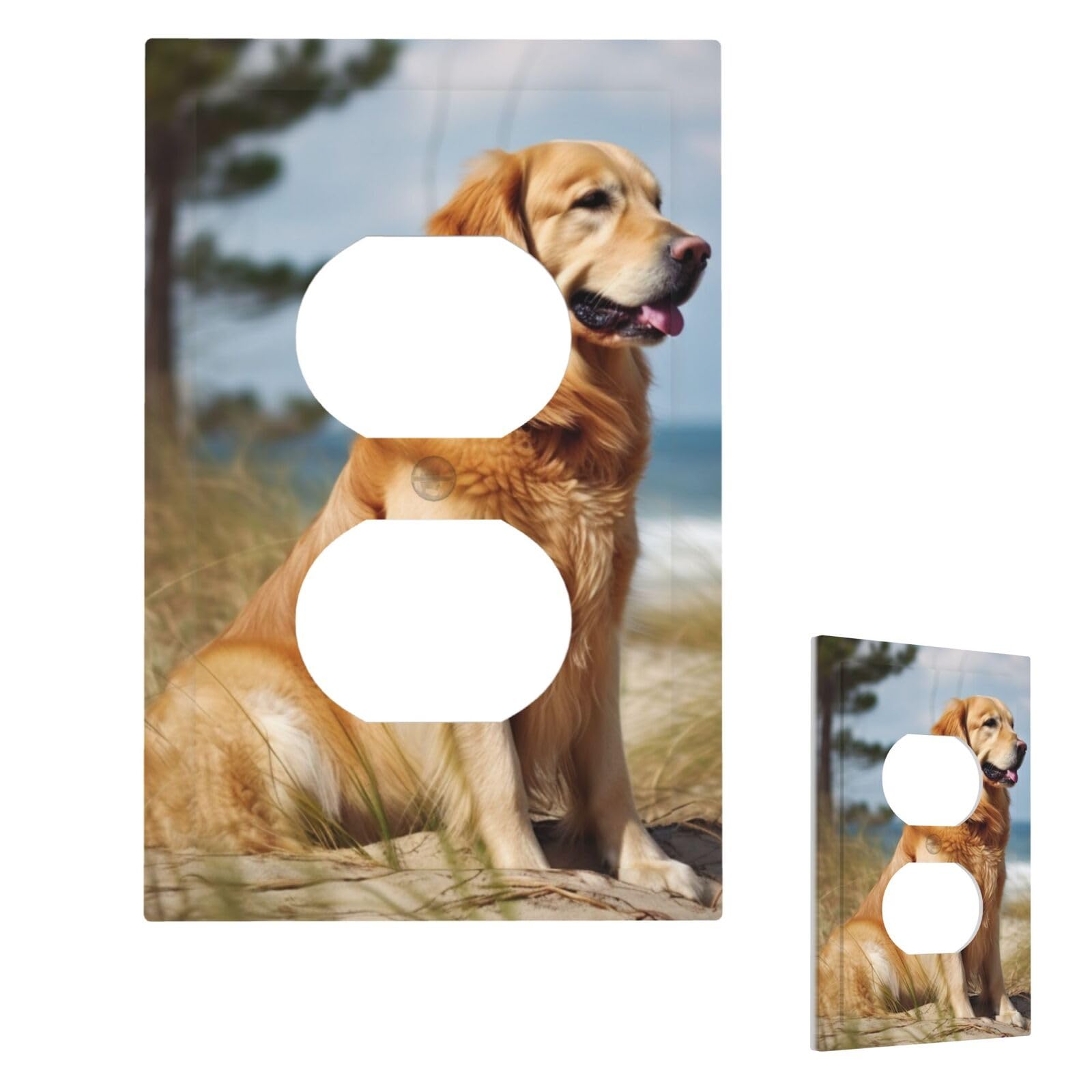 Fekiloot Duplex Golden Retriever Wall Plate Cover Modern Decorative 1 Gang Light Switch Cover Unbreakable Receptacle Outlet Covers For Living Room Bedroom Home Decor