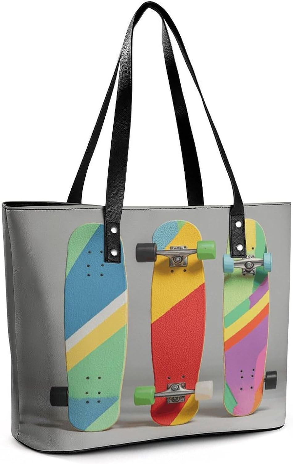 Leather Lady's Handbag Colorful Skateboards Print Leather Tote Bags For Women Trendy Ladies Shoulder Bag for Work, Travel, Casual Use