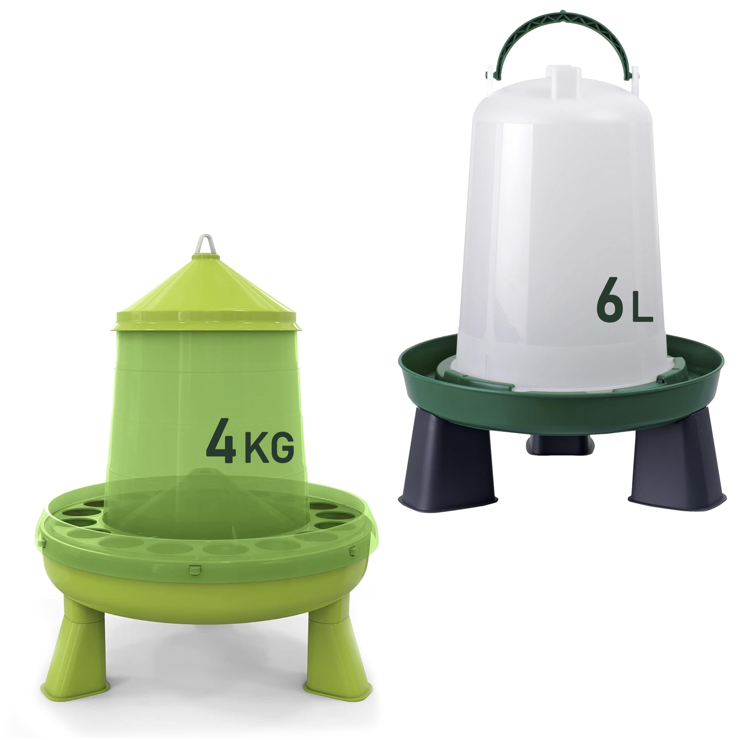 Mangiatoia per Galline 4 Kg e Abbeveratoio per Galline 6 L - in Plastica Trasparente Resistente – Piedini rimovibili