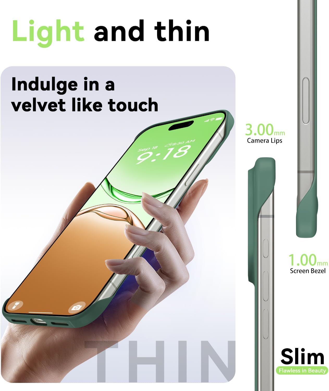 Slim Borderless for iPhone 17 Pro Max Phone Case 6.9"(2025)Ultra-Thin Lightweight Frameless Matte Hard PC Cover Case with Pull Ring Minimalist Non Slip Rope,Suppor Wireless Charging-Dark green - Image 4