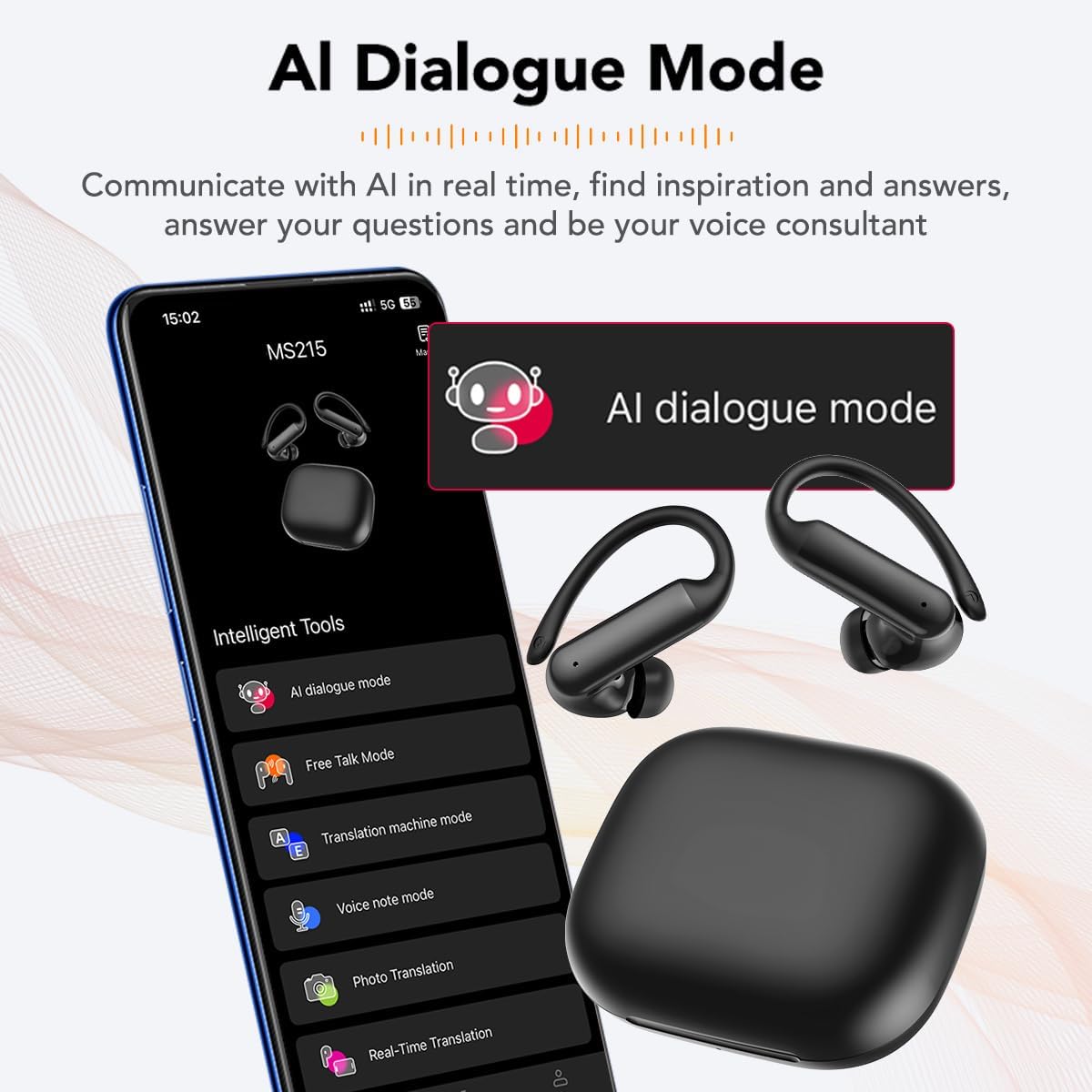 MS215 AI Translation Earbuds Real Time Language Translator Earbuds, Bluetooth 6.0 Audifonos Traductores Inglés Español, Support 134 Languages with Translate Ear Buds for Travel Learning - Image 5
