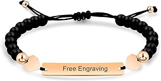 Unisex Handmade Personalized Name Identification Bracelet for Women Mom, Custom Braided Black Matte Agate Beads ID Bracelet for Mother Best Friends Bracelet Gift Y1451