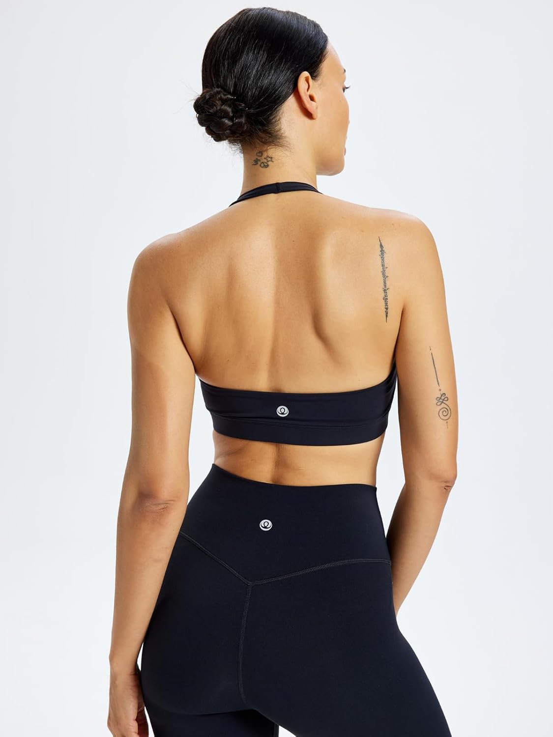 Womens Halter Sports Bra Soft Scoop Neck Yoga Crop Sexy Open Back Light Support Workout Gym Top Removable Pads