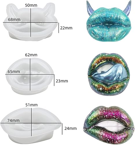 Miniatura 6 de Voyyphixa 3 moldes en forma de labios 3D para resina epoxi, moldes de resina de boca, moldes de fundición de silicona epoxi para hacer velas,