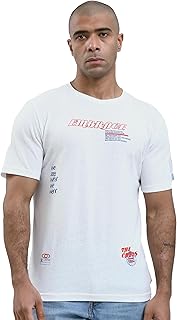 تيشرت أبيض عصري مطبوع عليه كلمة "Embrace" للرجال من الأمام والخلف من ريفين