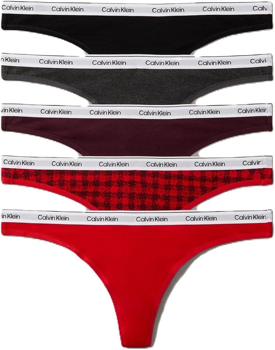 Modern Logo Cotton Stretch Thong Panties, 5 Pack