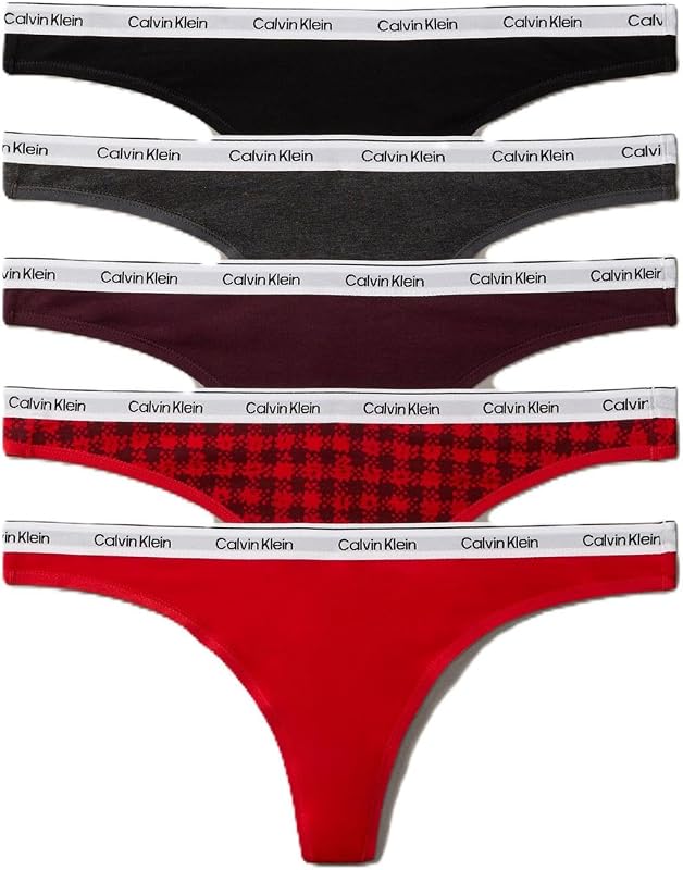 Modern Logo Cotton Stretch Thong Panties, 5 Pack