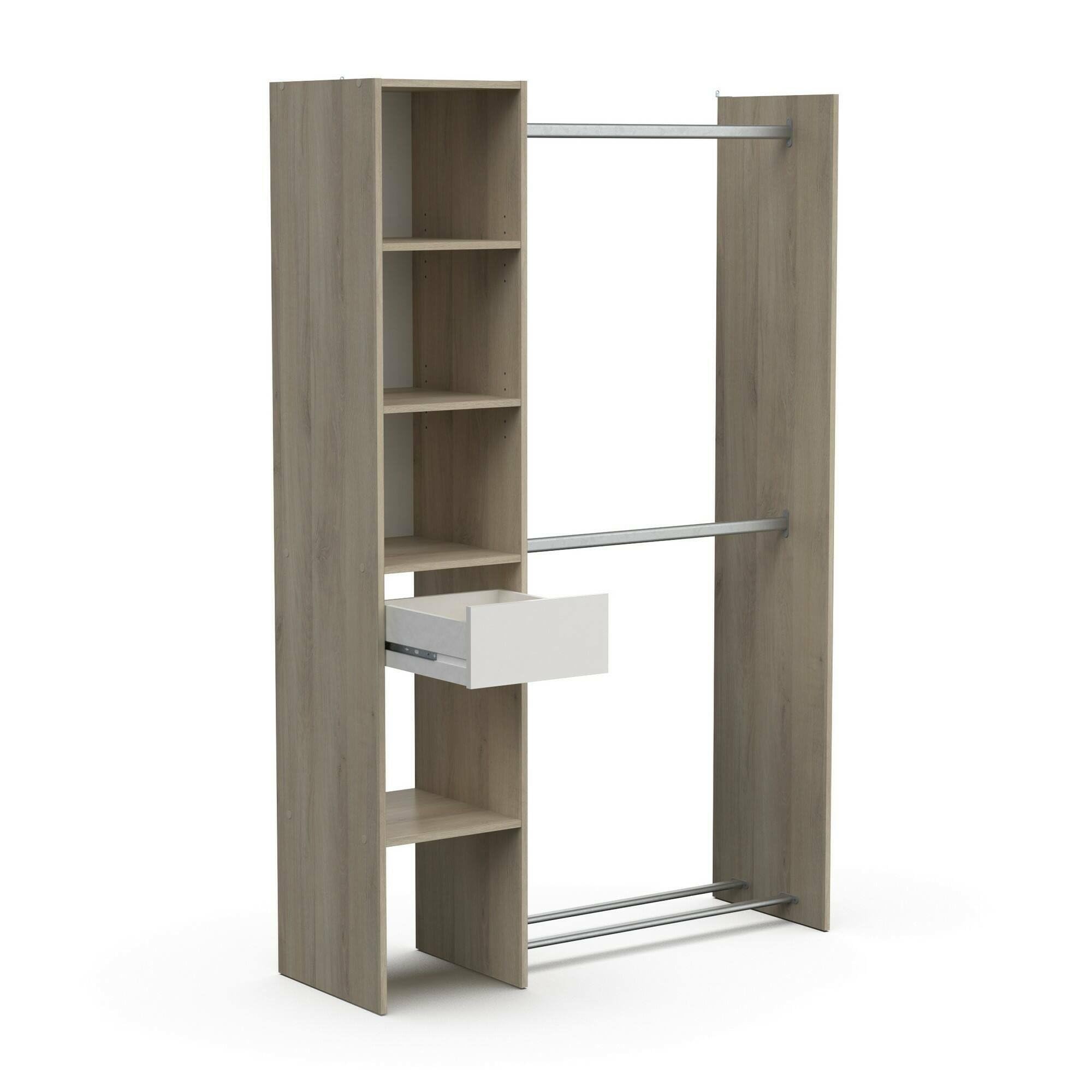 Dmora - Guardaroba grande Adour, Mobile camera da letto, Cabina armadio portabiti, Armadio appendiabiti, 118x40 h183 cm, Rovere e Bianco opaco