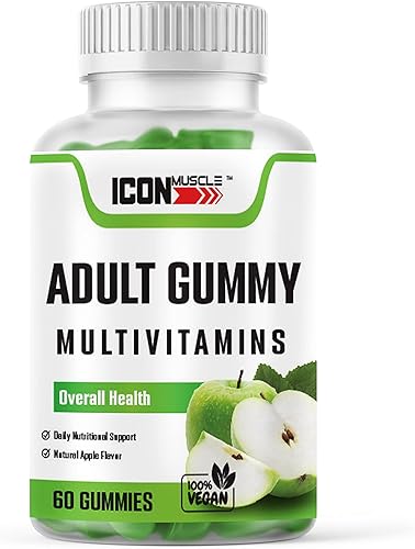 Icon Muscle Gomitas multivitamínicas para adultos, manzana, naranja, mujeres y hombres, vitaminas gomosas veganas para adultos, vitamina A C D E B