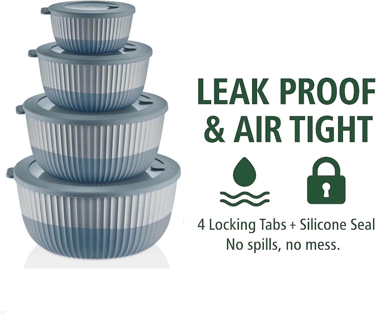 Mixing Bowls with Lids, 8-Piece Airtight Leak-Proof Nesting Plastic Bowl Set for Kitchen & Food Storage, Large 4200ml Capacity, BPA-Free, Microwave & Dishwasher Safe - Image 5