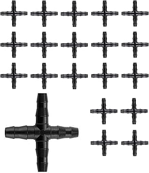 BEADNOVA Drip Irrigation Connectors 20 Pcs 1/4 Inch Barbed 4 Way Couplings Irrigation Connectors for 1/4 Inch Drip Tubing Water Tubing Gardening Supplies 20pcs