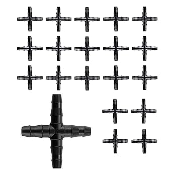 BEADNOVA Drip Irrigation Connectors 20 Pcs 1/4 Inch Barbed 4 Way Couplings Irrigation Connectors for 1/4 Inch Drip Tubing Water Tubing Gardening Supplies 20pcs