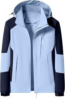 OIUHJN Outdoor Jackets Men's Water-Repellent Male Casual Patchwork Outdoor Jackets with Removable Hood Long Sleeve Zip Slit Pocket Coat Functional Jacket Men