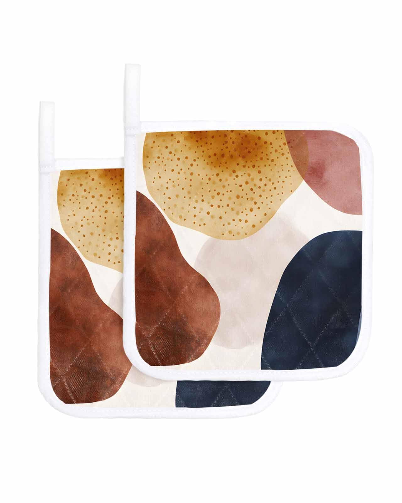 Pots Holder Set of 2 Mid Century Abstract Geometric Potholder Heat Proof Non-Slip Pots Holders, Color Block Terracotta Aesthetic Hot Pads Potholders