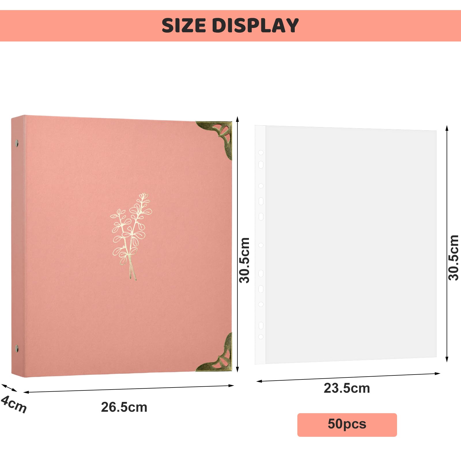Aesthetic Decorative 3-Ring Binder, Display Folders Presentation Binder with Pocket & Brass Corners, Document Folder with Plastic Sleeves Metal Corners for School Home Office Certificate Cookbook - Image 2