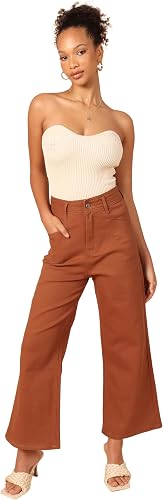 Petal & Pup Georgette High Waisted Straight Leg Pants - Brown S