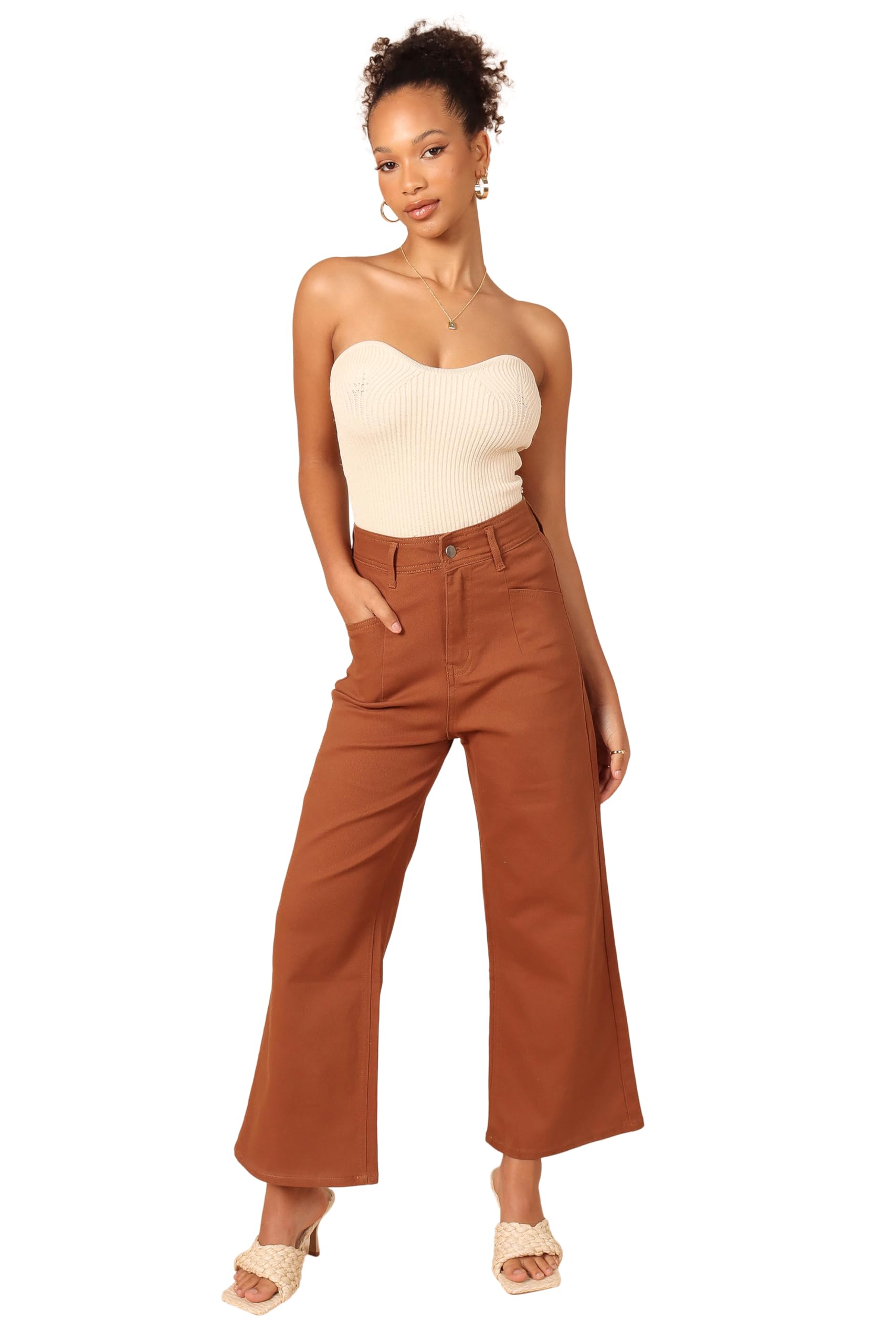 Petal Pup Womens Georgette High Waisted Straight Leg Pants - Brown