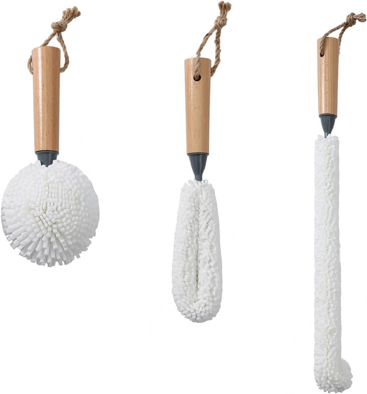 3 Pcs Cleaning Bottle Brush Set, Decanter Cleaning Brush, Multifunctional Household Cleaning Brush Tool, Wood Handle Bottle Brush, for Washing Multiple cup types
