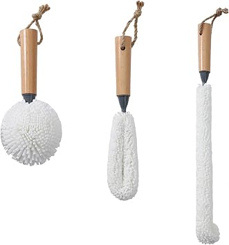 3 Pcs Cleaning Bottle Brush Set, Decanter Cleaning Brush, Multifunctional Household Cleaning Brush Tool, Wood Handle Bottle Brush, for Washing Multiple cup types