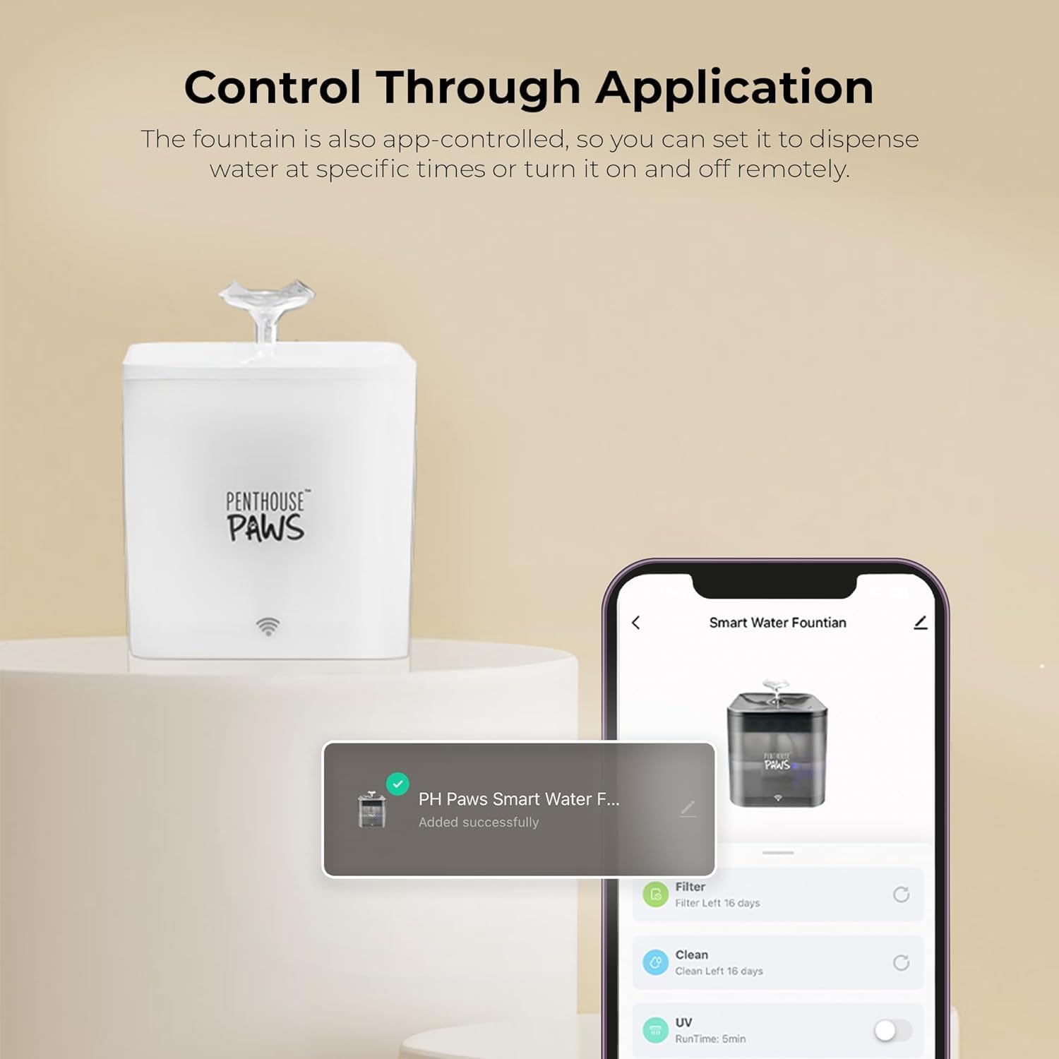 Bundle of Penthouse Paws Smart Cat Water Fountain White 2.2L with 5-Stage Filtration Replacement Filters, App-Controlled, Quiet Design, for Cat & Dog