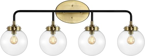 Miniatura 17 de JONATHAN Y JYL9554B Caleb 30.75" 4 luces de transición contemporánea de hierro/vidrio LED luz de tocador LED latón oro/negro/blanco para baño grande