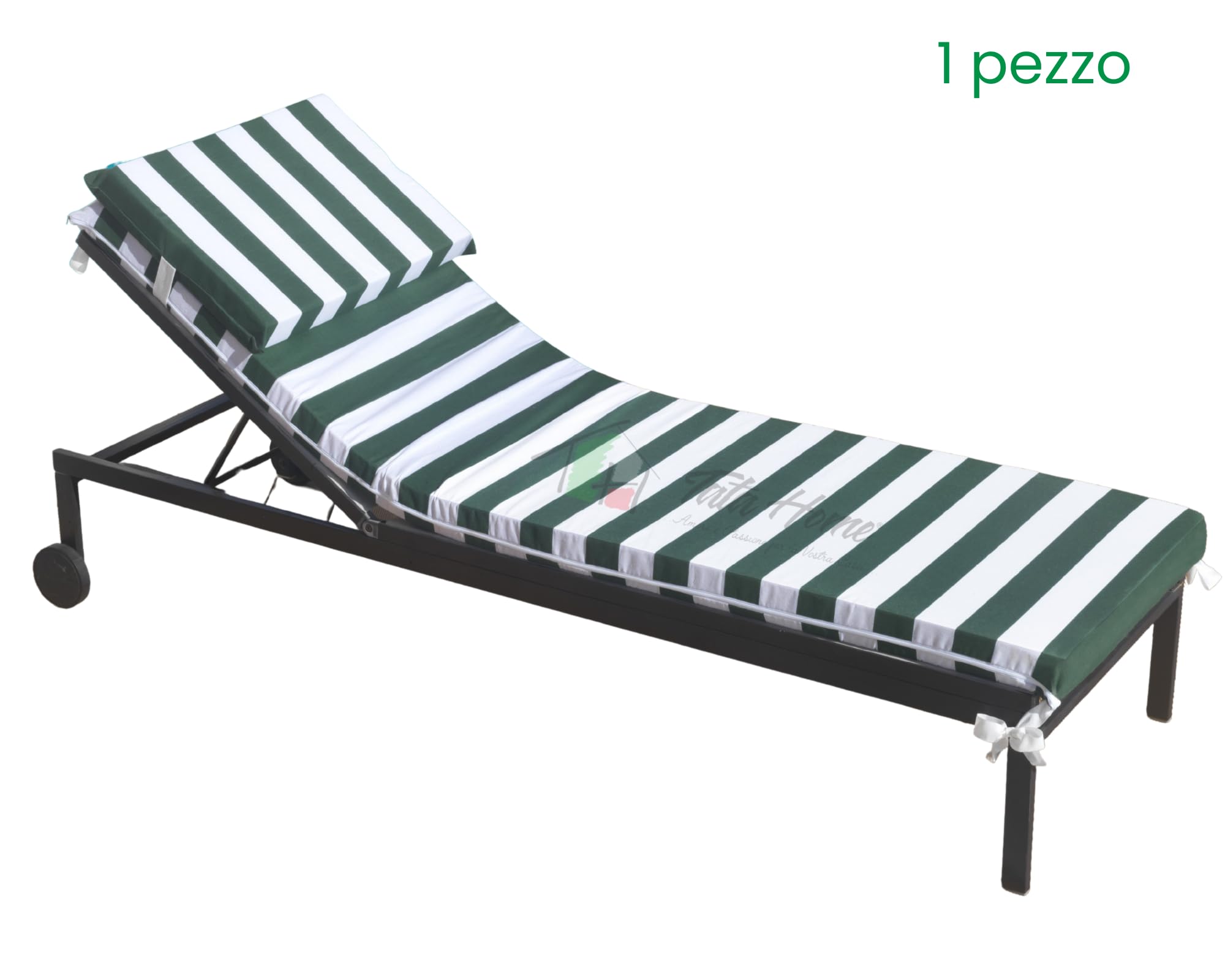 Tata Home Cuscino Per Lettino Prendisole Sfoderabile con Poggiatesta Materassino Prendisole Imbottito Con Laccetti Lavabile Misura 60x200 cm a Righe Made in Italy Mod. Top7 Colore Verde