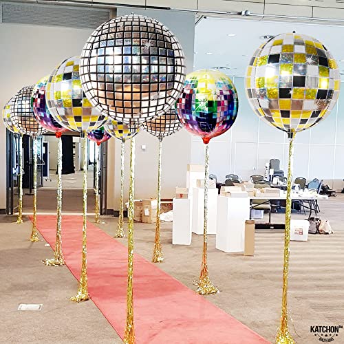 Katchon, Big Multicolor Disco Ball Balloons - 22 Inch, Pack Of 9 | Mirror Finish 4D Disco Balloons For Disco Party Decorations | Disco Ball Balloon For 80S Party Decorations | 70S Party Decorations #TOP6