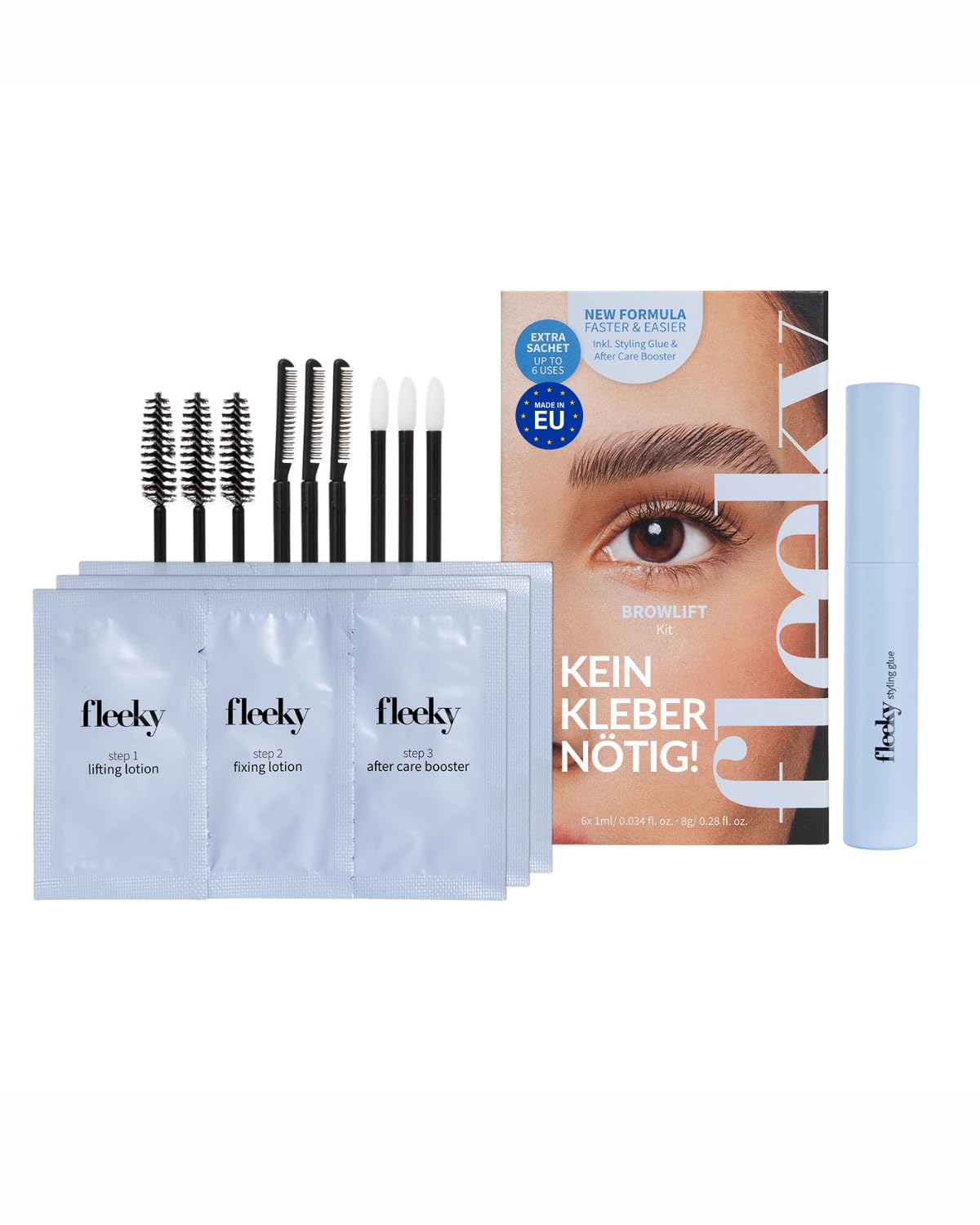Fleeky Augenbrauen Lifting Set mit Styling Glue und Keratin Pflege - DIY Brow Lift Kit - Voluminöse & Definierte Augenbrauen - Schonend & Einfach - hält bis zu 4-6 Wochen - Made in EU