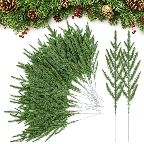 Kuvarix 30pcs Ramas de Pino Artificial de Navidad, Ra-mas Arbol de Navidad Plástico 37cm, Ramas de Abeto Artificiales Decorativas, Accesorios para Hacer Coronas, Jardín, Manualidades