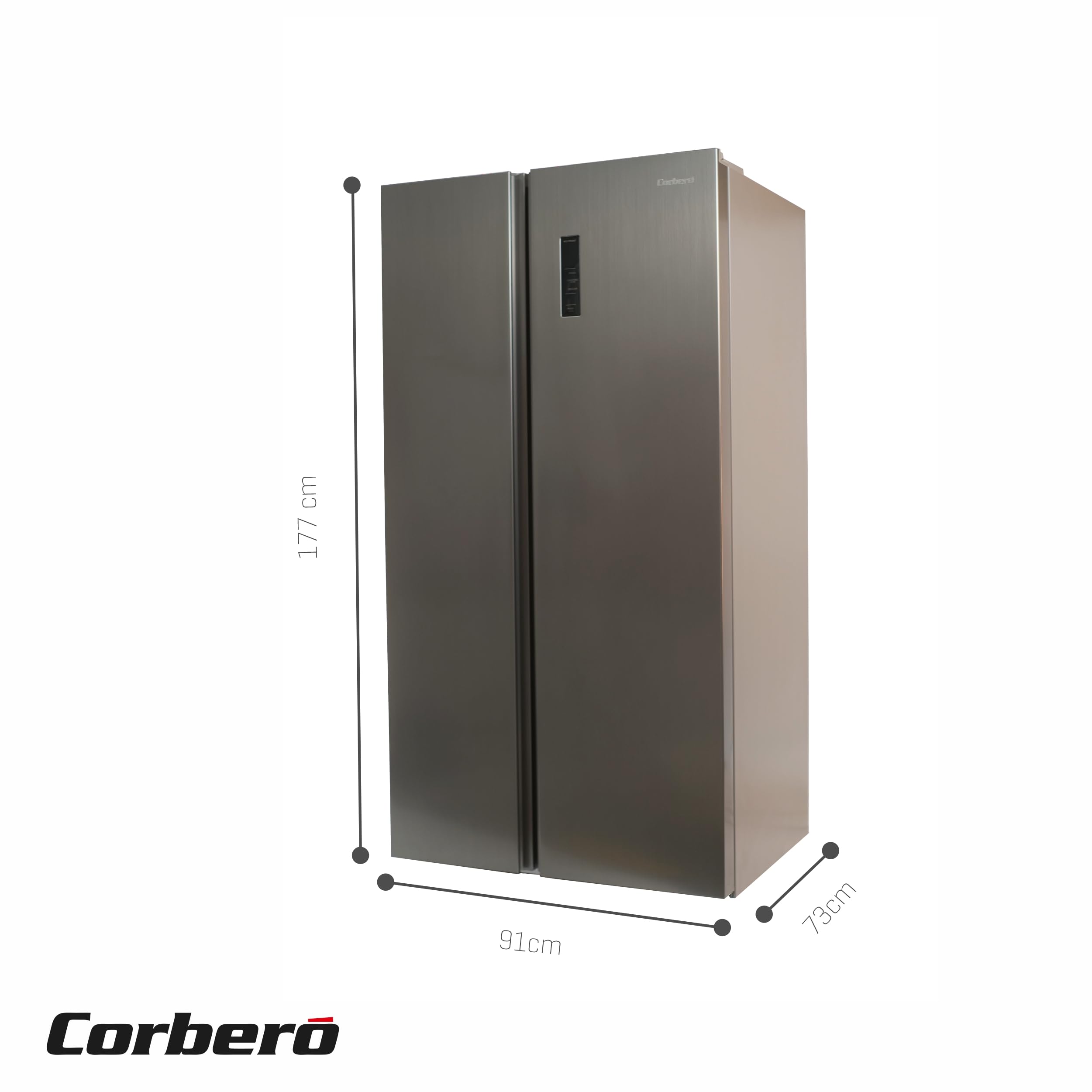 Corberó - Frigorífico Americano | CFSBSH930NFXINV | No Frost | Inverter | 595L |177 cm | Display en Puerta | Luz LED | 6 Cajones | 4 Zonas de Temperatura | Funcion ECO | Inox