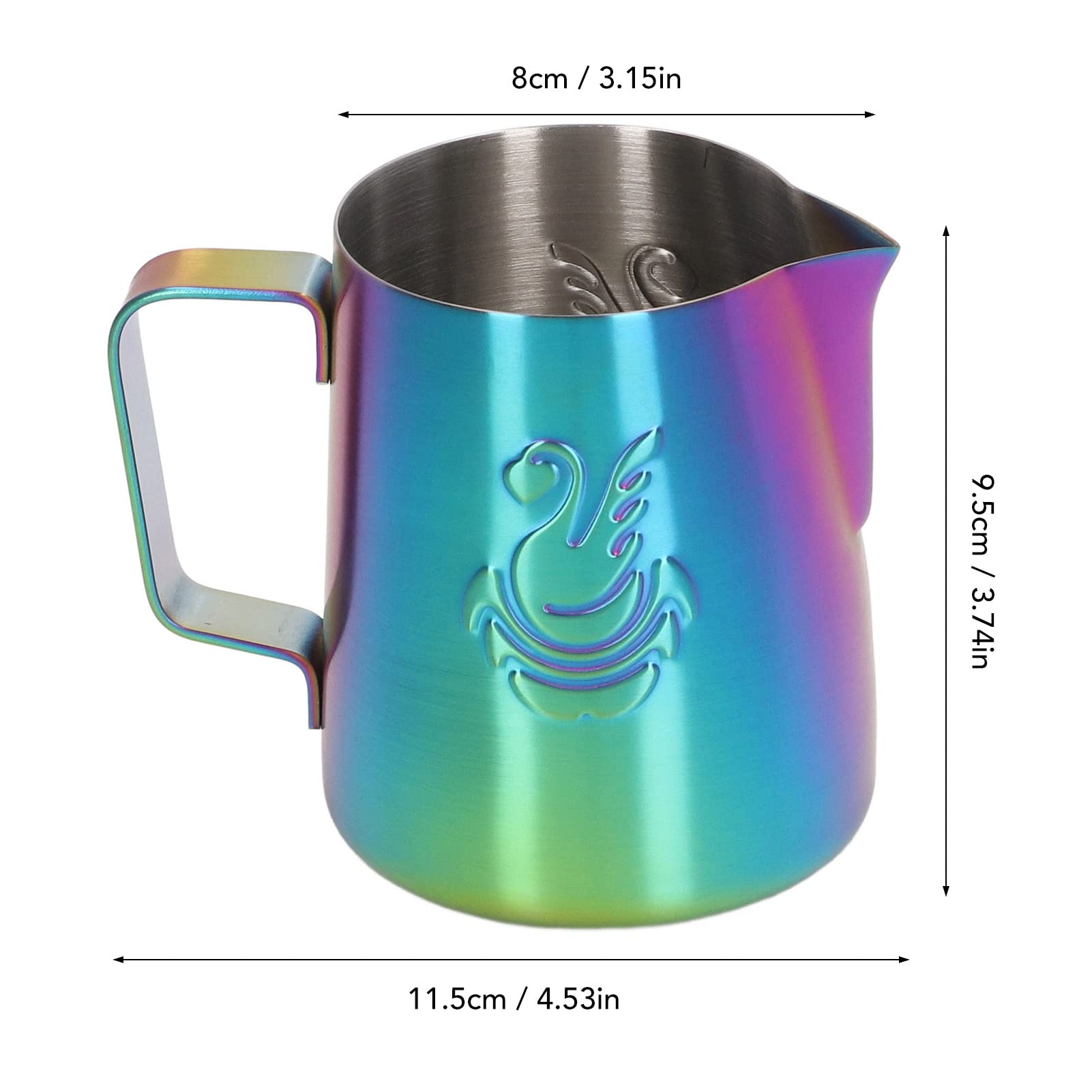 GLOGLOW Jarra de Espuma de Leche, Acero Inoxidable, Pico águila, 380ml para Cappuccino Latte Art, Herramientas de Barista (COLORFUL)