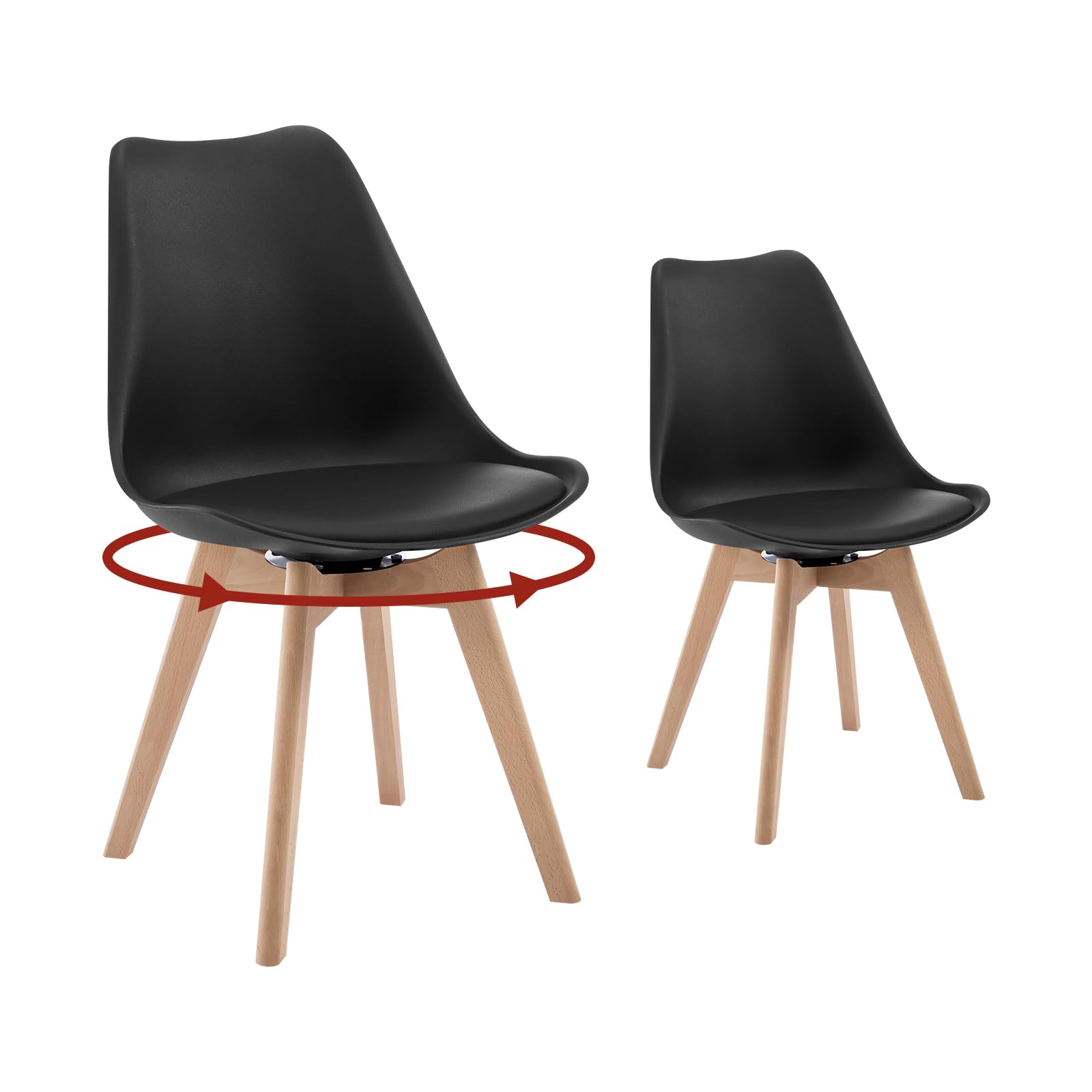 WOLTU Esszimmerstühle drehbar 2er Set, für Esszimmer, Moderne Küchenstühle, aus Massivholz Kunstleder, bis 120 kg belastbar, Schwarz