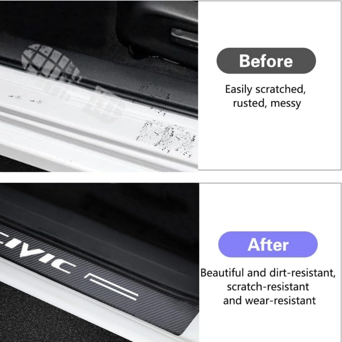 4 PCS Car Door Sill Protector Compatible with Civic Carbon Fiber Door Entry Guard Sticker Scuff Plate Cover Guard Sills Protector Trim (White)