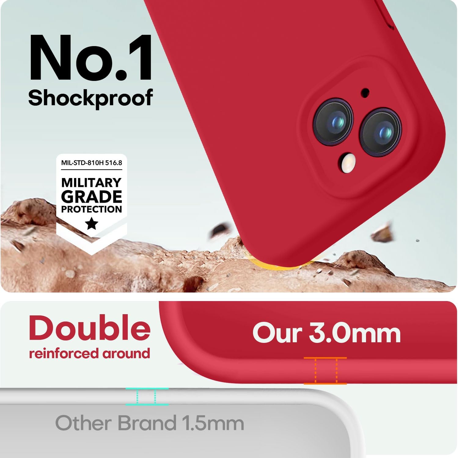 LOVE 3000 Designed for iPhone 13 Case, Premium Silicone with [Camera Protection] [Soft Anti-Scratch Microfiber Lining] Shockproof Protective Phone Case for iPhone 13 Women Men Girls 6.1", Red - Image 4
