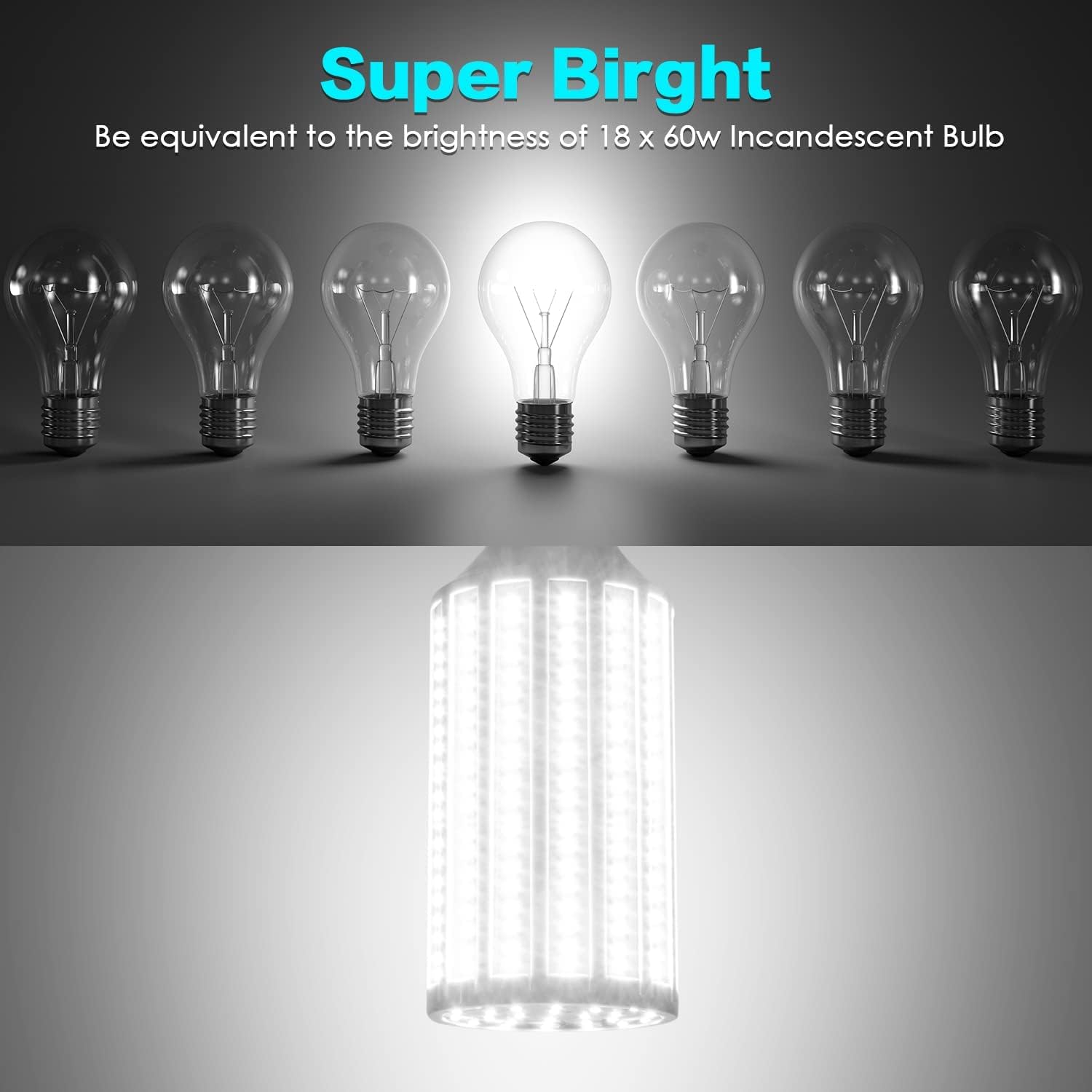 LED Corn Light Bulb 500W Equivalent 60W 6000Lumen 6500k E39 Mogul Base LED Corn Bulb Large Area Cool Daylight White Corn Lamp for Indoor Outdoor Garage Warehouse Factory Workshop Backyard Barn