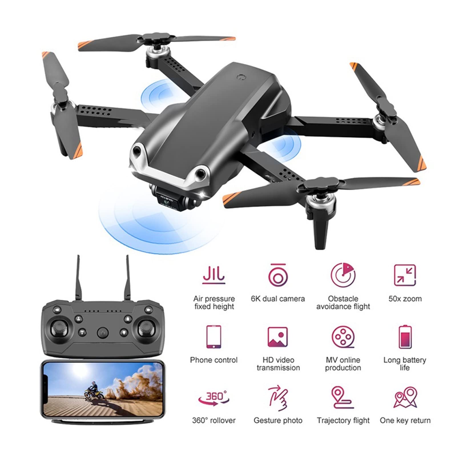 Drone RC Mini Drone 4K HD Podwójna kamera Unikanie przeszkód Mini Drone 1080P WiFi Fotografia lotnicza Helikopter Quadcopter (Kolor : Kamera 4K Szary Rozmiar: 1) (4K HD 2B 1)