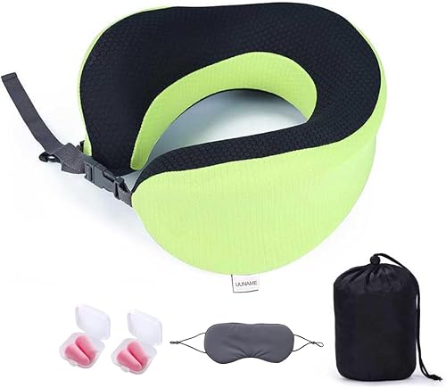Neck Pillow Pillow Plus 1 Adjustbale Double-Sided Iced-Silk Sleeping Eye Mask 2 Earplugs & 1 Carry bag-F16S (GREEN)