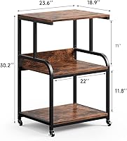 Vista 5 de Soporte de impresora de 3 niveles con ruedas, carrito de impresora con estante de almacenamiento, mesa de impresora, carrito de almacenamiento