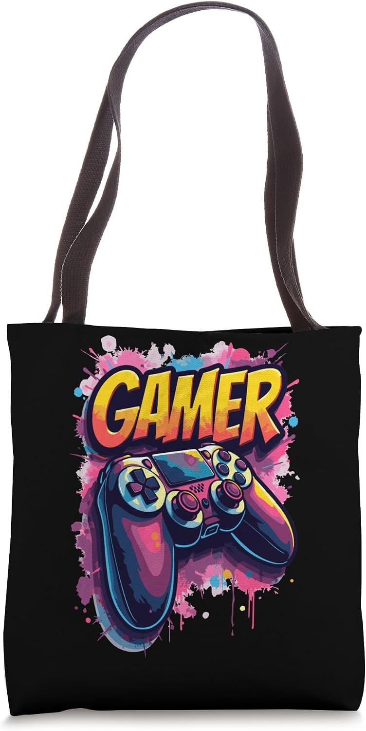 Vibrant Gamer Controller Graffiti Tote Bag