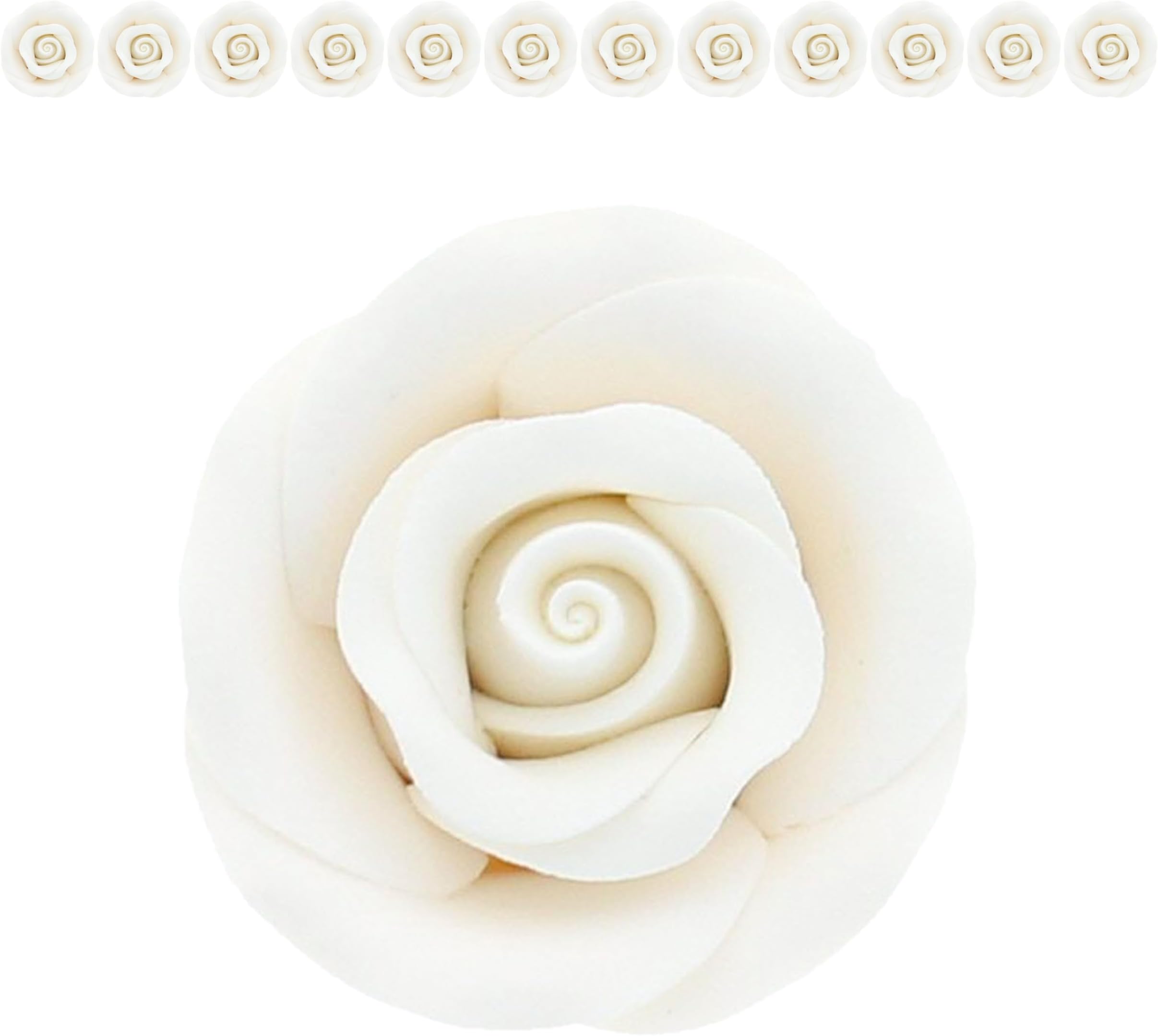 Global Sugar Art Premium Edible Roses, White, Unwired, Medium 1.5 inches, 12 Count by Chef Alan Tetreault