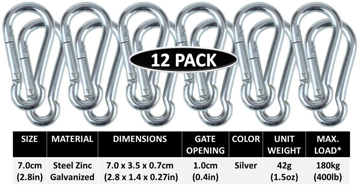 Karabinerhaken aus verzinktem Stahl, robust, 90 - 180 kg Tragkraft, 6 Packungen, 12 Packungen und verschiedene Packungen