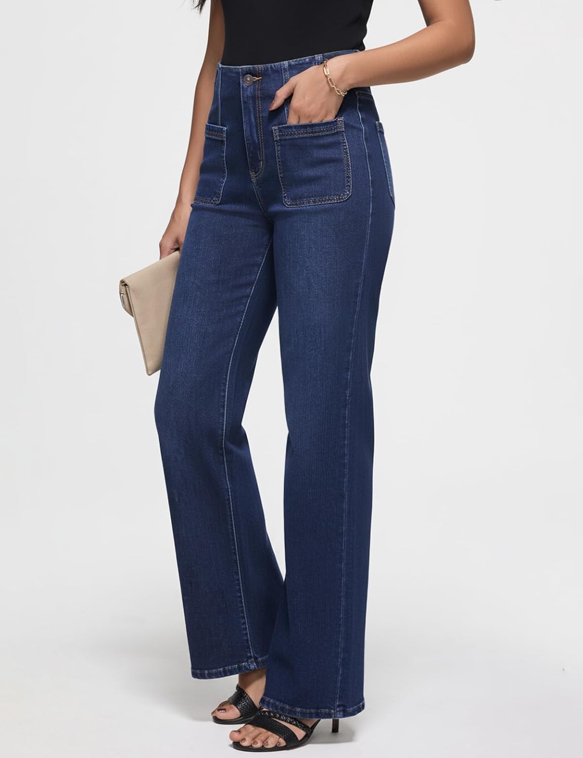 Wide Leg Jeans Woman, High Waisted Jeans for Women Trendy Stretchy Baggy Denim Pants with Pocket - Image 4