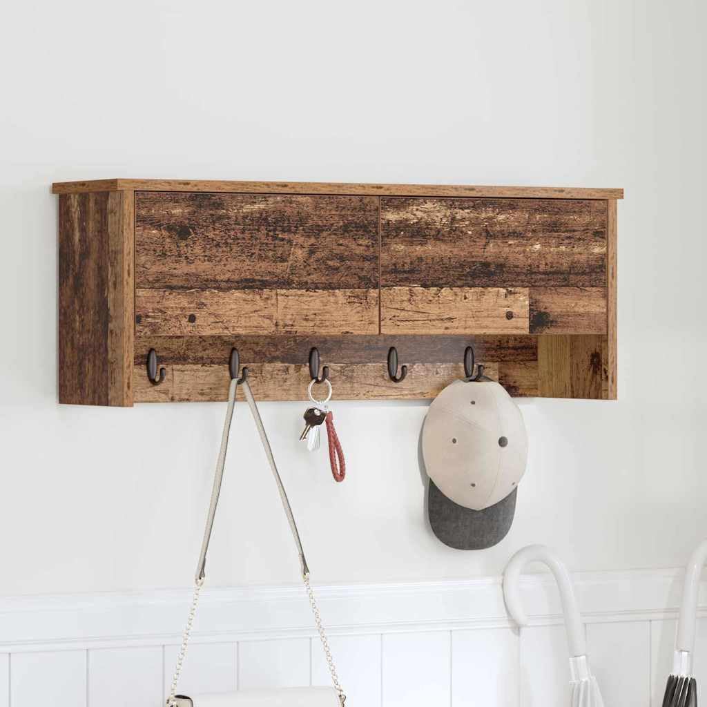 Perchero de pared con estante de madera vieja 80cm para solucionar la falta de espacio en casa