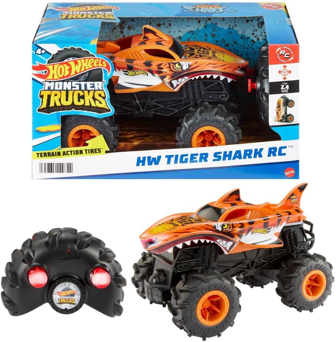 Hot Wheels RC Monster Trucks HW Tiger Shark RC in 1:24 Scale, Remote-Control Toy Truck