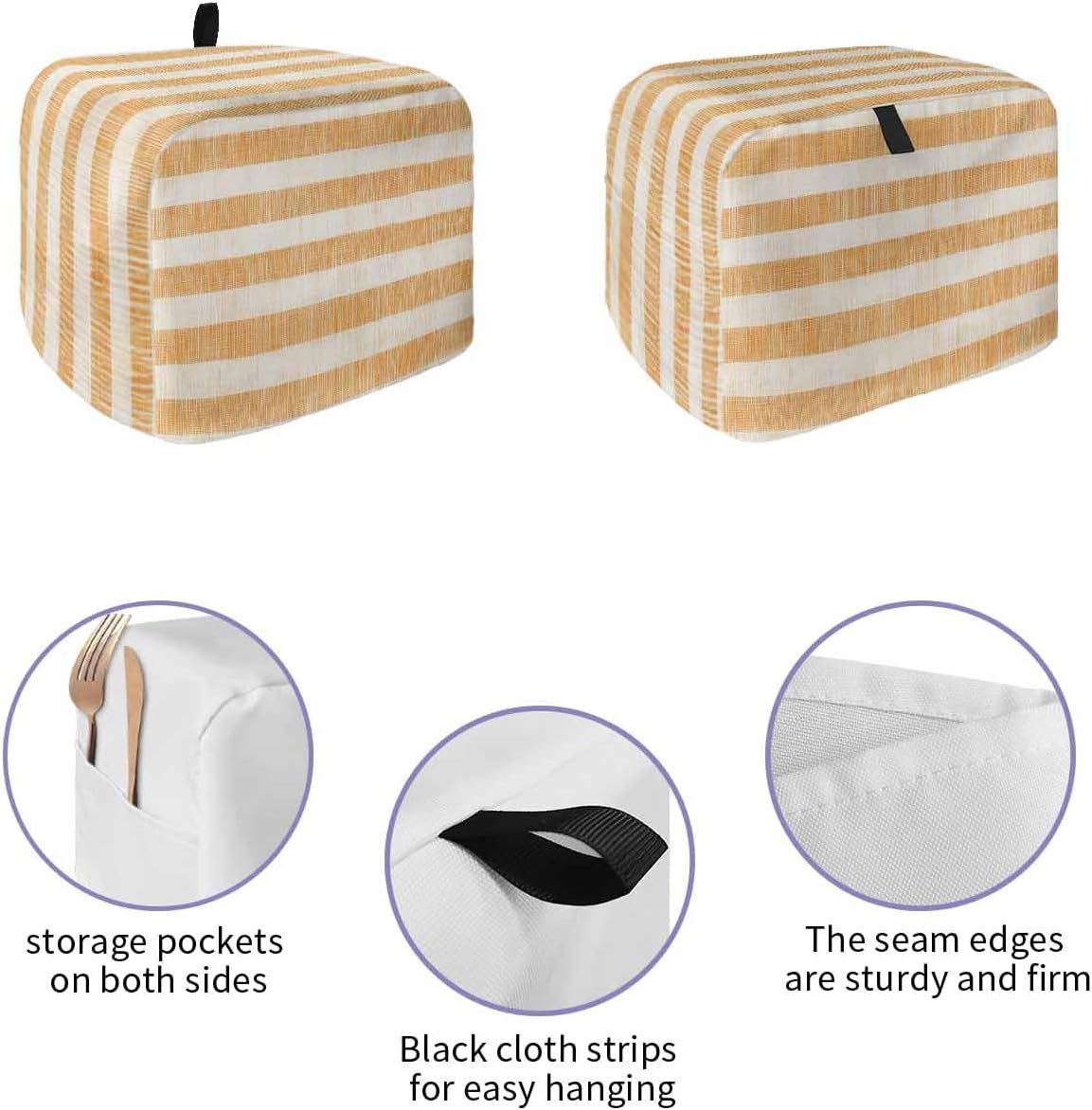 Orange Stripes 4 Slice Toaster Cover Vintage Farmhouse Linen Styles Boho Small Appliance Cover Toaster Dustproof Fingerprint Protectors Machine Washable, Large Size Holiday Kitchen Decor
