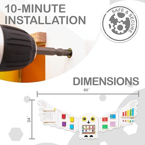 Miniatura 6 de Monläurd Montessori Owl Busy Board - Panel de pared sensorial para niños pequeños, tablero de actividades de madera para niños de 6 meses, juguetes