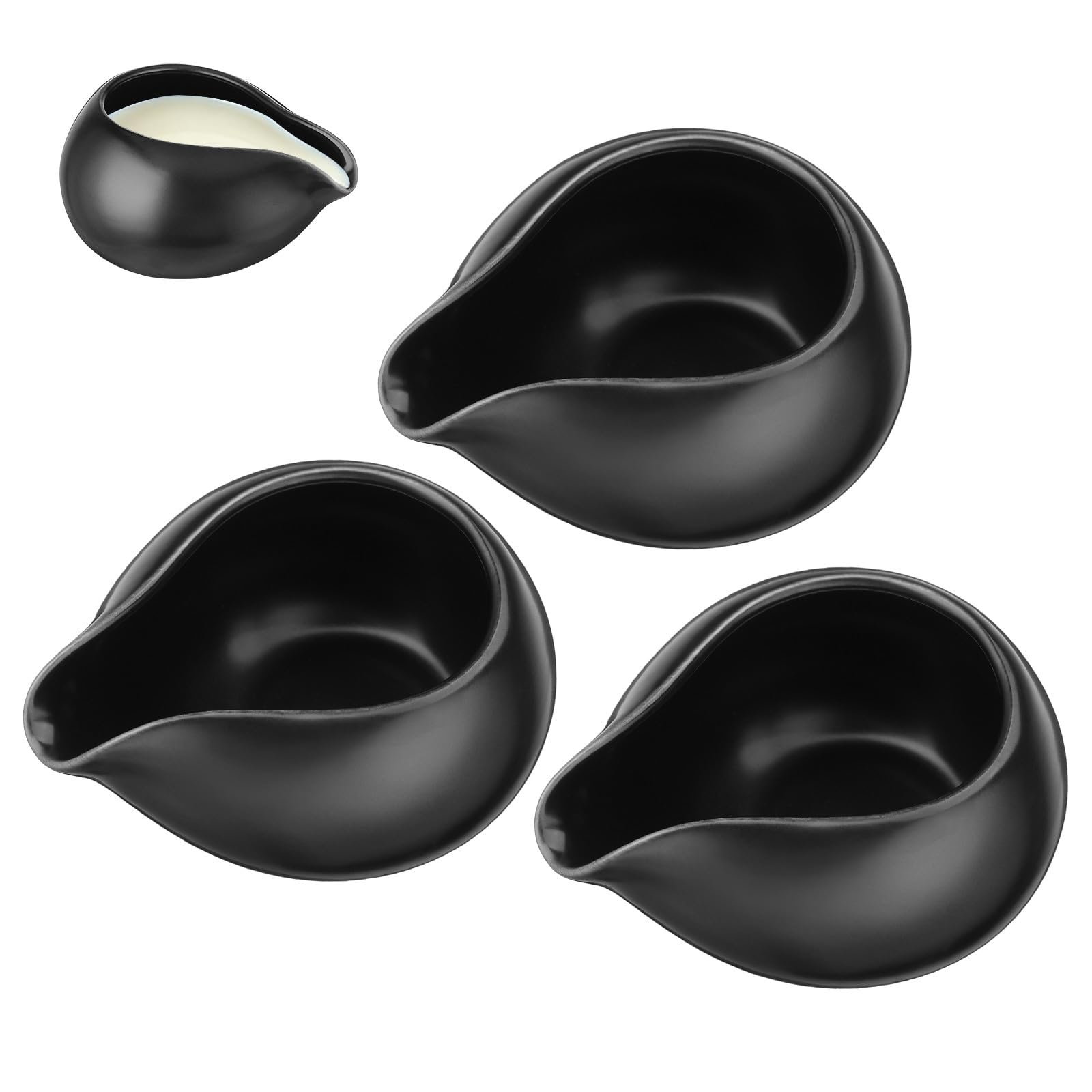 3 Stück Keramik Milchkännchen, Schwarz, für Sahne