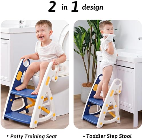 Miniatura 2 de Asiento de entrenamiento para ir al baño 2 en 1 Diseño de asiento para inodoro y cuarto de bebé, taburete para fregadero, inodoro de entrenamiento