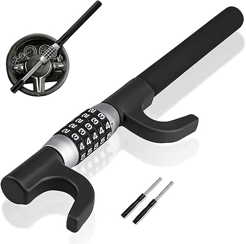 YUFANYA Cerradura para volante, dispositivo antirrobo con contraseña sin llave, retráctil de doble gancho, barra de prevención de robo para